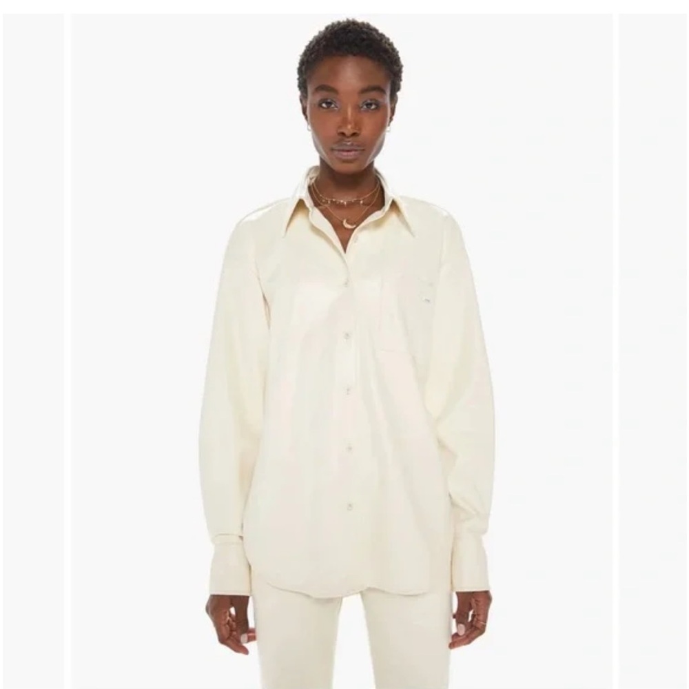 MOTHER The Roomie Frenchie Collared faux leather blouse